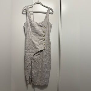 Anthropologie Light Gray Button-Front Midi Dress